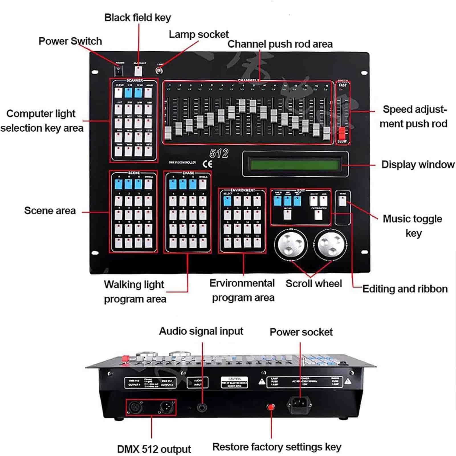 Controller D-MX,Controller Illuminazione Discoteca Dj,D-MX512 192CH Programmabile Illuminazione Palcoscenico Controller per DJs Bands Bars Pubs Clubs Festa di Famiglia Matrimonio Ecc
