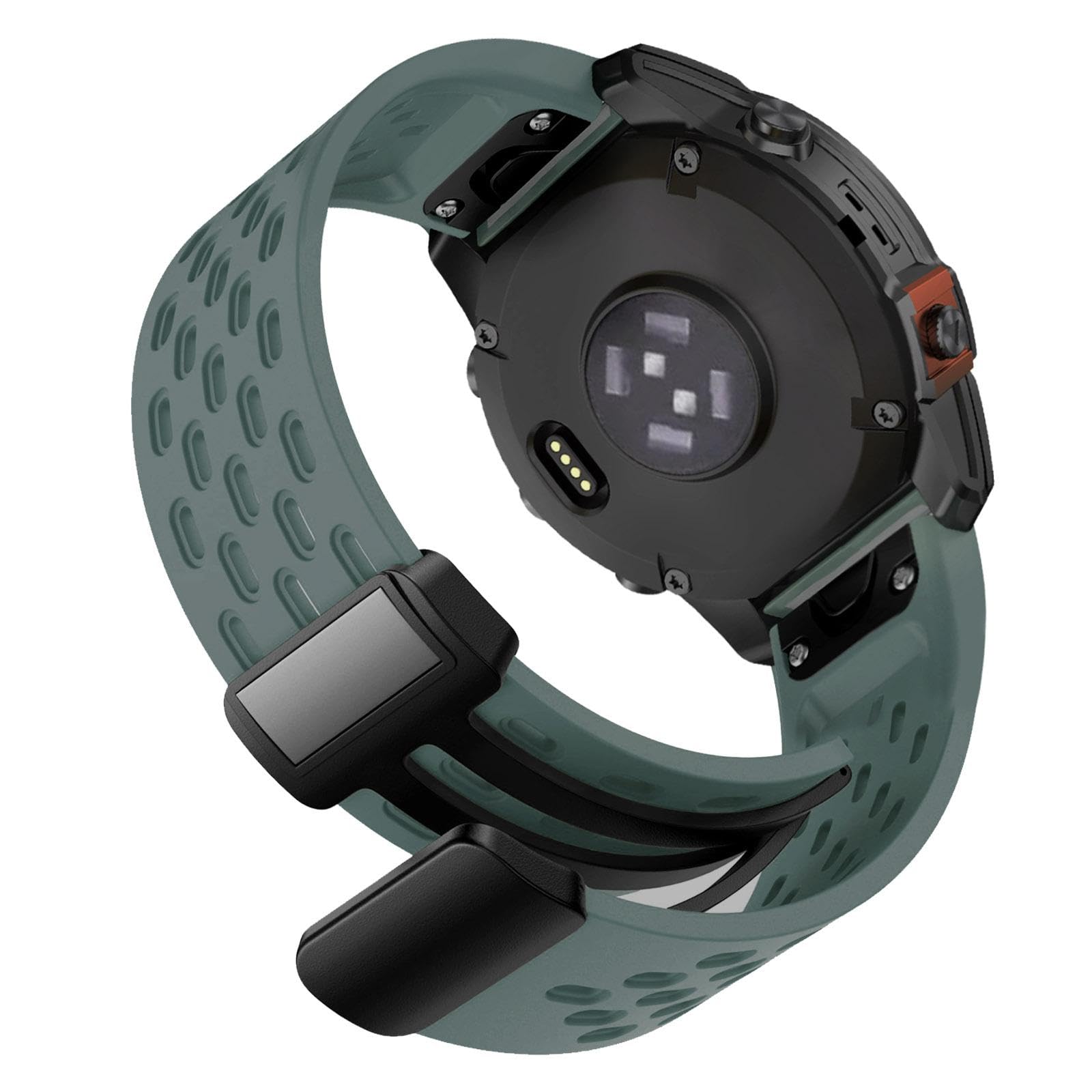 Air-holes Silicone Quick Fit 26mm Watch Band for Garmin epix Pro 51mm / Fenix 7X / Fenix 6X / Fenix 5X, Soft Sport Wrist Strap with Fold-over Magnetic Closure for Instinct 2X / Enduro