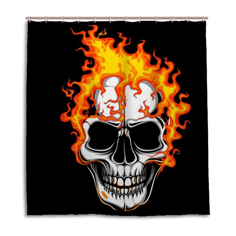 Rideau de douche crâne de feu noir et blanc en polyester 180x180 cm pour salle de bain moderne