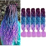 Mychanson 24" Ombre Braiding Hair Purple Braiding Hair Ombre 5pcs/Lot Braid Hair Extensions High Temperature braiding hair pre stretched (5pcs&Purple-Lake Blue-Light Purple)