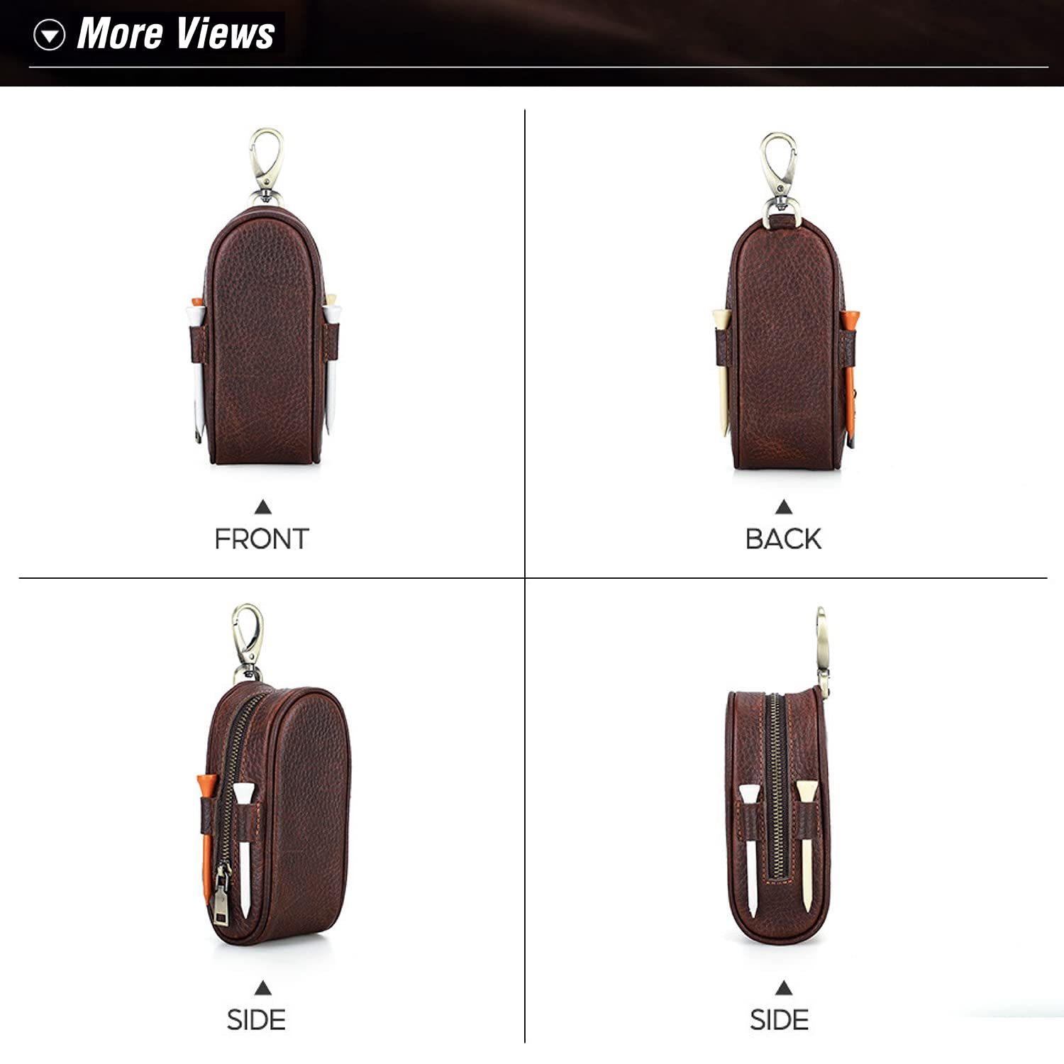Golfballtasche aus genarbtem Echtleder, Vintage-Design, handgefertigt, ohne Logo, tragbar und hält bis zu 3 Bälle und 4 Tees, Golf-Zubehör, Geschenk für Mann und Frau