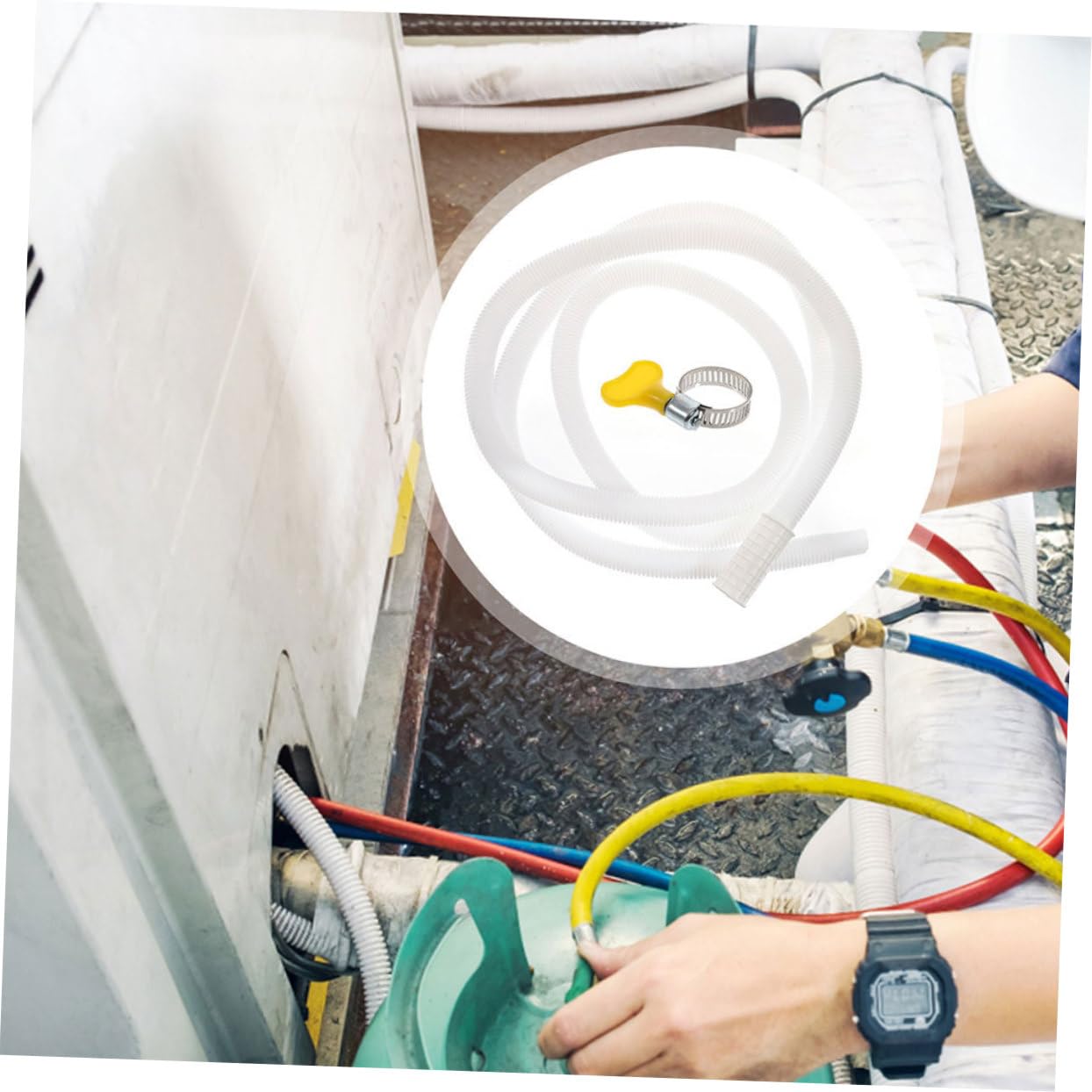 Hemobllo Tubo Estensibile per Scarico Condensa Condizionatore Bianco con Fascette in Acciaio Inox, Facile Installazione e Resistente per Unità Esterne di Climatizzatori