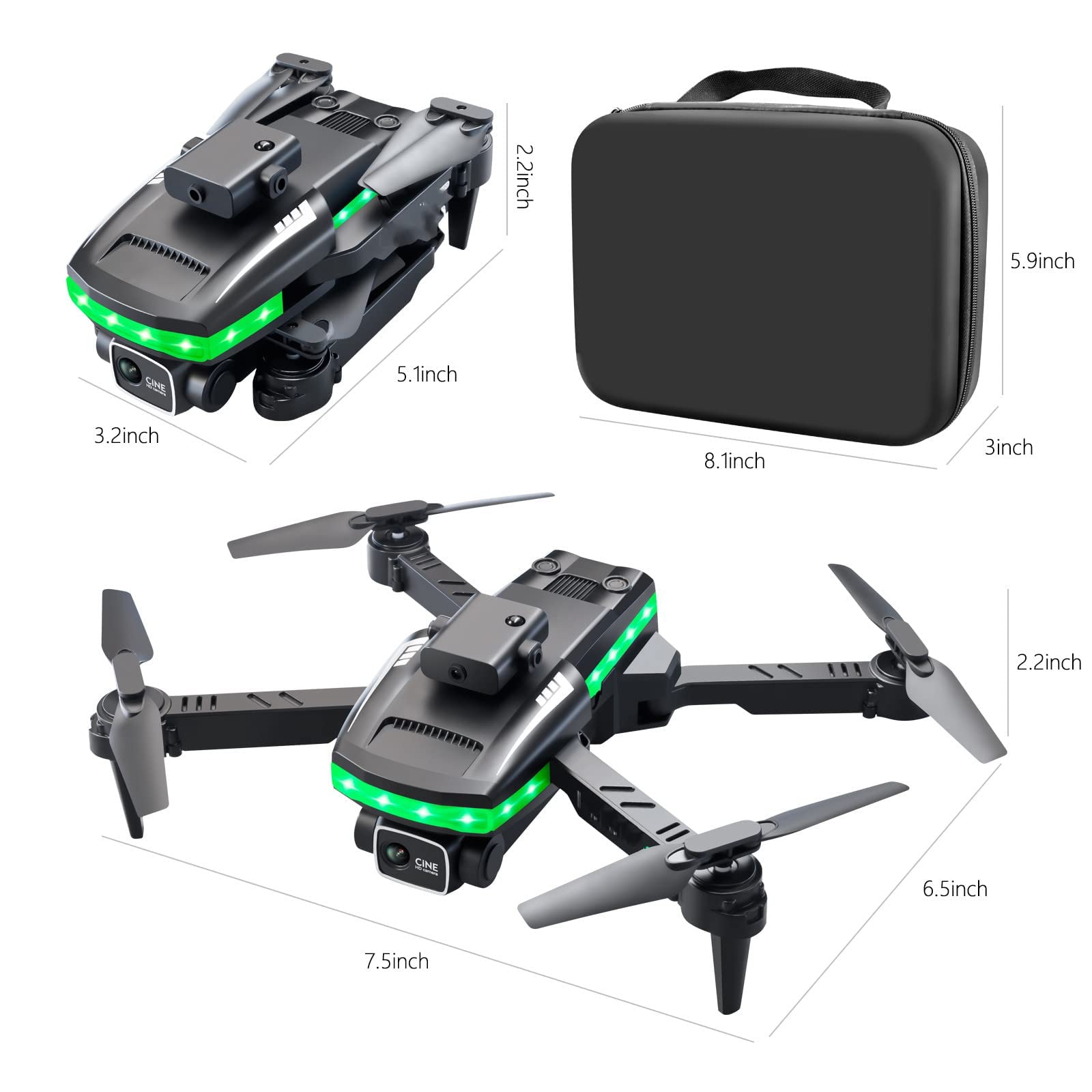 Składany zdalnie sterowany Quadcopter, dron do fotografii lotniczej z podwójną kamerą 4K HD FPV, czterostronne unikanie przeszkód, w pełni migający pasek świetlny LED, dla chłopców i dziewcząt