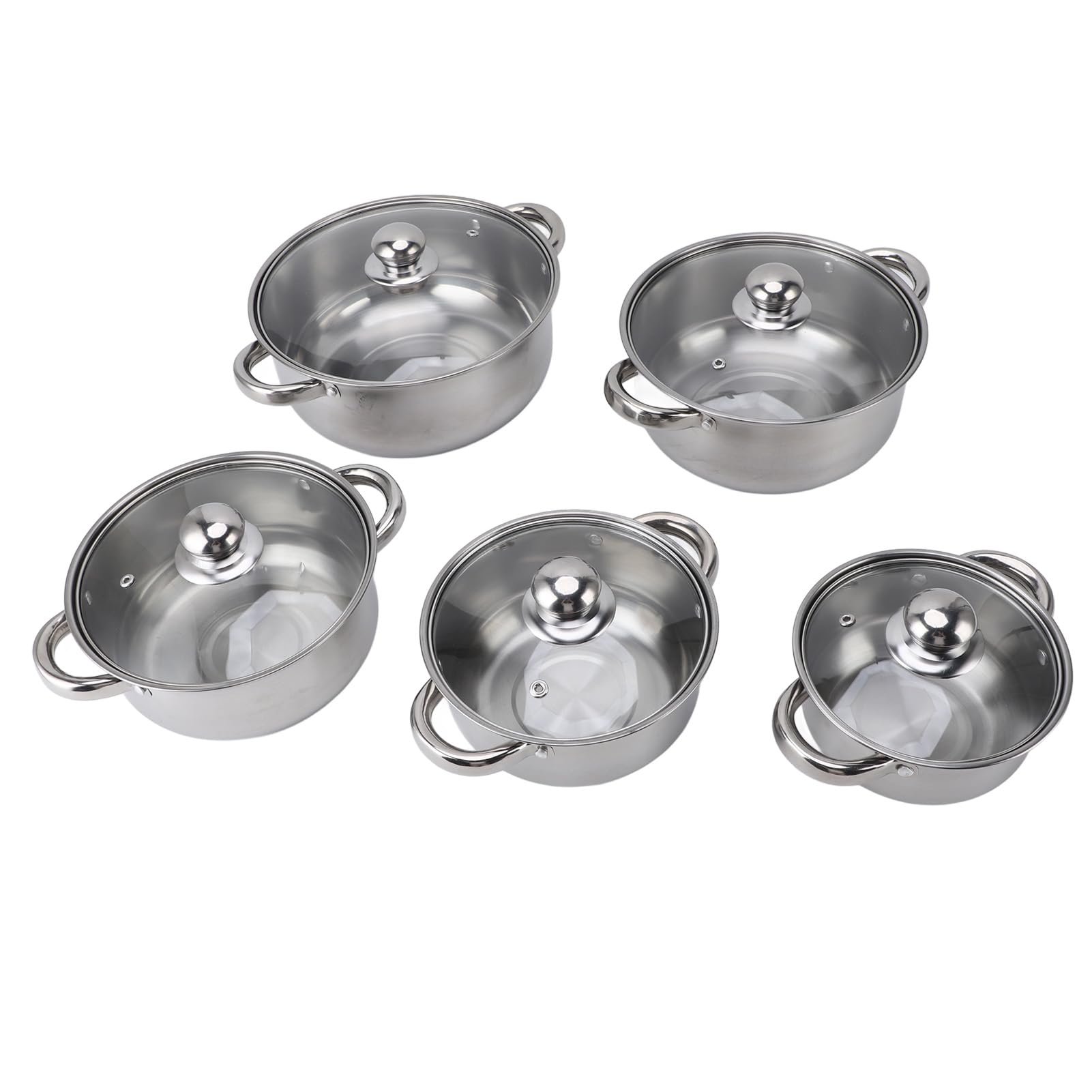 5-teiliges Edelstahl-Topf-Set, Küchen-Kochgeschirr-Sets, Edelstahl-Töpfe mit Deckel und Griffen, Stapelbares Design, Küchen-Kochset für Induktion, Spülmaschinenfest, Silber