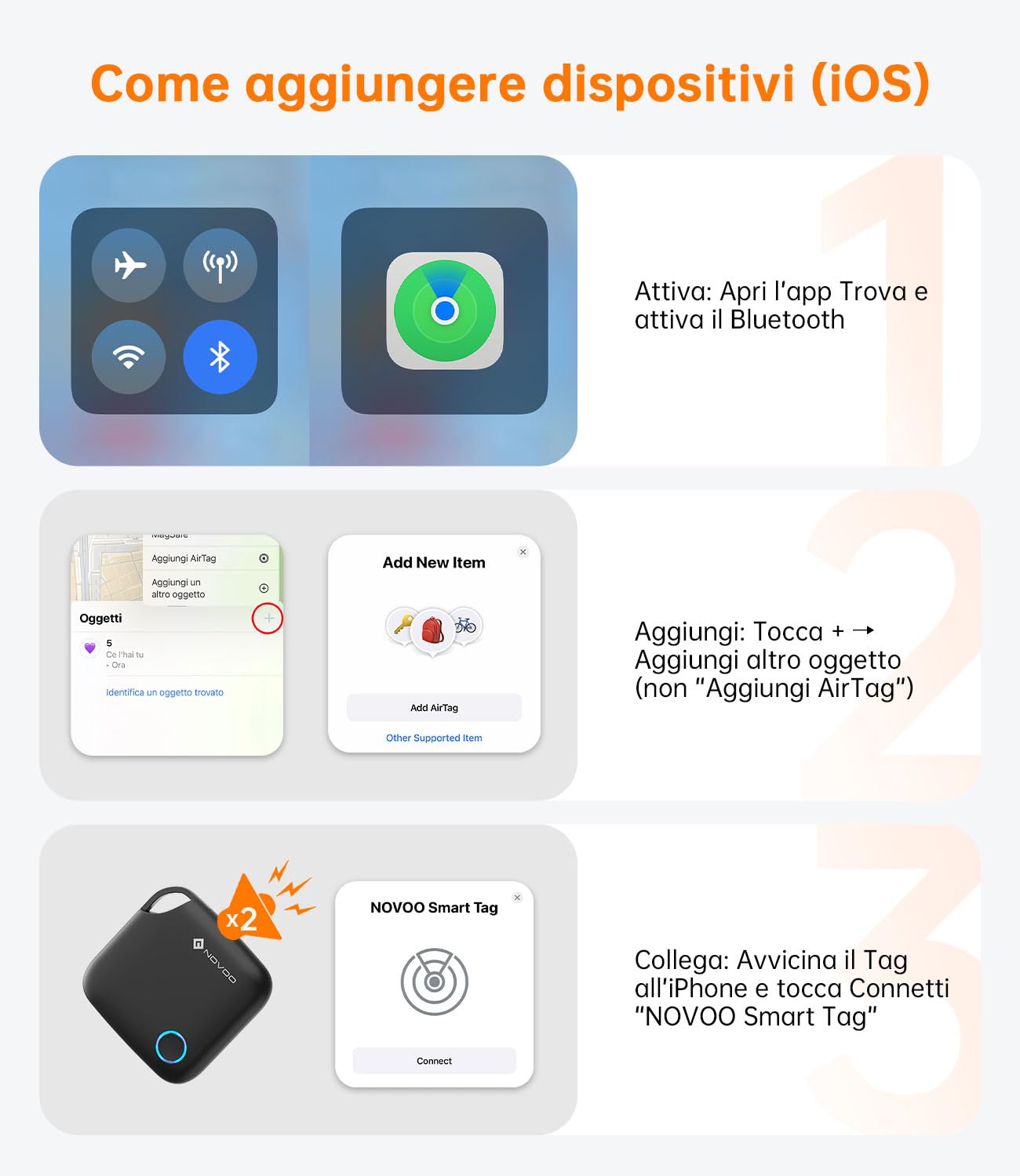 NOVOO Smart Tag Apple Find My Localizzatore Oggetti Allarme 80 dB Batteria Sostituibile Blocco Bambini Tracker Chiavi Portafoglio Bagagli 4 Pezzi