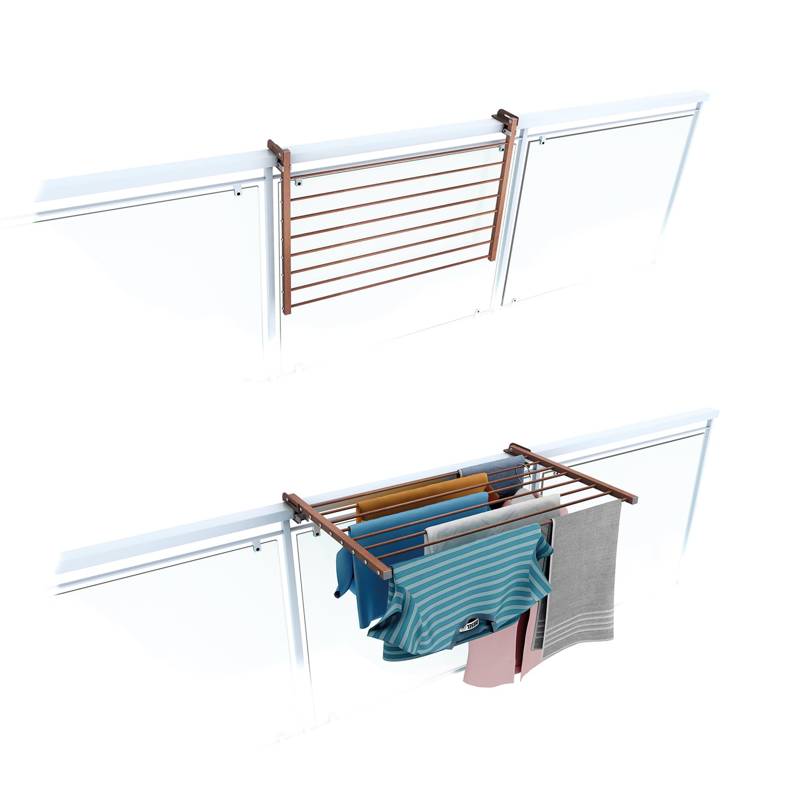 foxydry Folding Balcony Airer, Heavy Duty Outdoor Railing Airer in Stainless Steel and Duo Aluminium, for Patios, Balconies and Railings - Length 82 cm (Corten, 82 cm) â image 1
