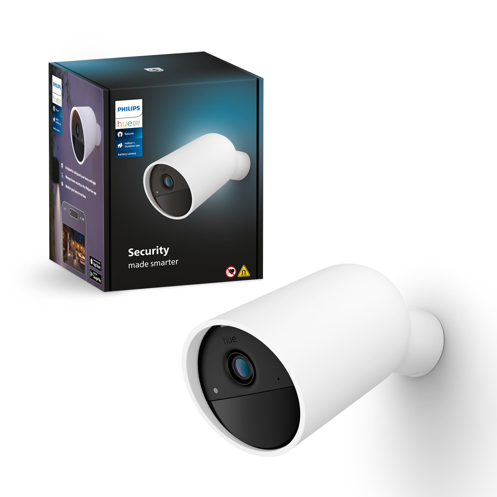 Philips Hue Secure Battery Powered Smart 1080p Home Security Camera, Indoor or Outdoor, Easy to Install, Two-Way Talk, Works with Security Center in the Hue App, White
