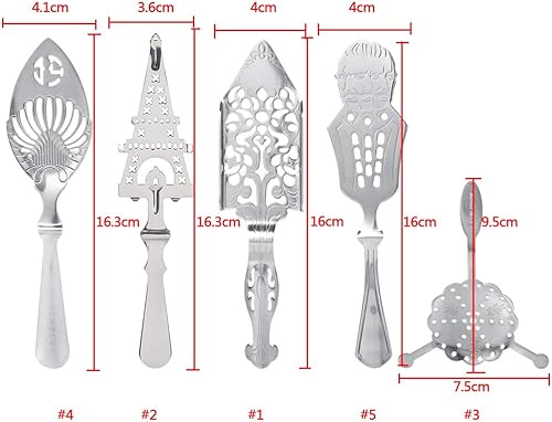 Miniatura 6 de Cuchara de absenta, cuchara de ajenjo de acero inoxidable, 4 tipos opcionales, cuchara amarga de vidrio filtro para beber, bar, cóctel, té, café,
