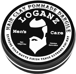 LOGANZ Hair Clay Strong Hold - Non-Greasy/Non-Oily Matte Finish Hair Clay for Men - All Natural Hair Pomade for Hairstyling - 3.5 Oz. (No Scent)