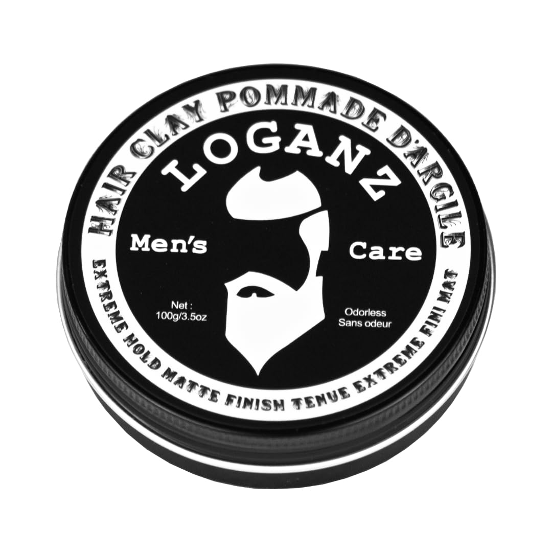 LOGANZ Hair Clay for Men, Strong Hold - Non-Greasy/Non-Oily Matte Finish Hair Pomade for Hairstyling - 3.5 Oz - Unscented