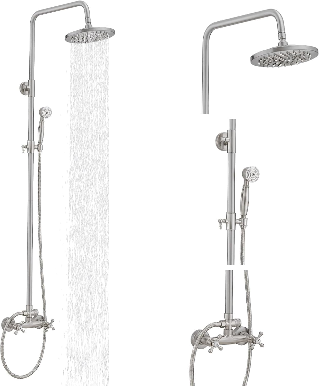 Outdoor Shower Kit, Bathroom Shower Feature Shower System Set, Outside Shower Faucet High Pressure Wall Mount, Brushed Nickel