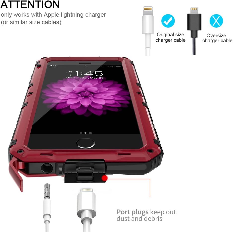 iPhone 7 Plus Waterproof Case, Seacosmo Full Body Protective Shell with Built-in Screen Protector Military Grade Rugged Heavy Duty Case Cover for iPhone 8 Plus/iPhone 7 Plus, Red