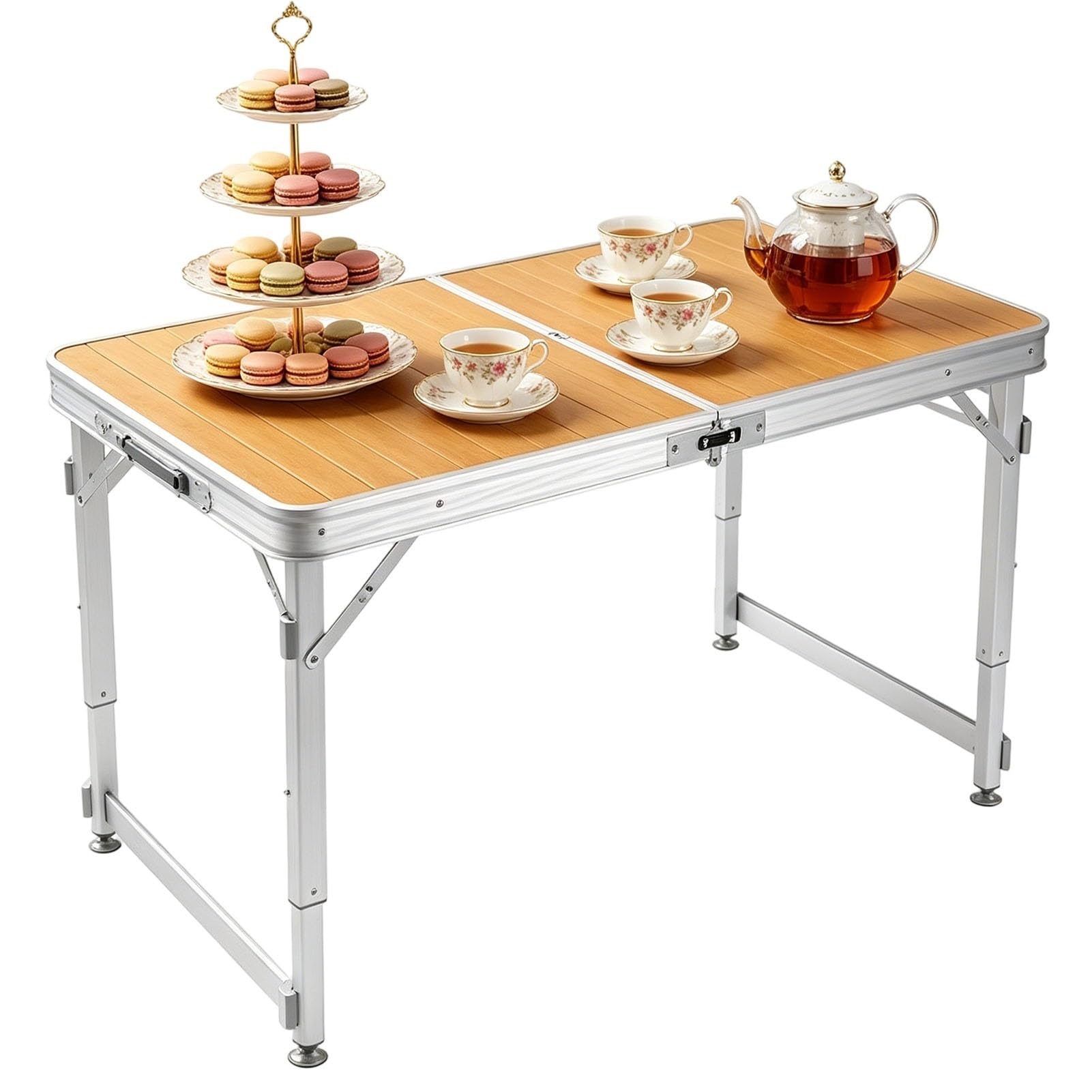 Tavolo da picnic pieghevole, in alluminio, regolabile, portatile, per cucinare all'aperto, preparare cibo, tè pomeridiano, feste in giardino e intrattenimento in giardino