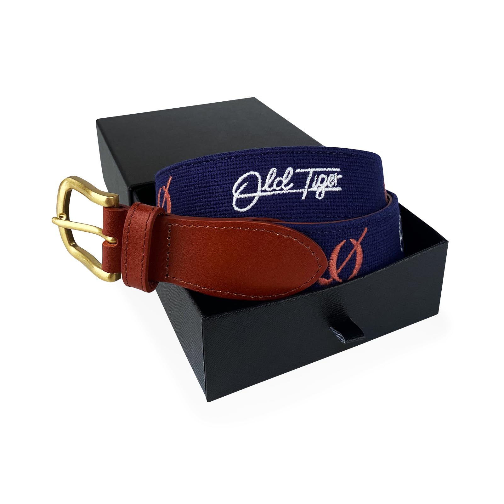 Swig Sip Needlepoint - Cintura da golf da uomo, fibbia piatta in ottone, retro in pelle, non elasticizzata, resistente, design country club
