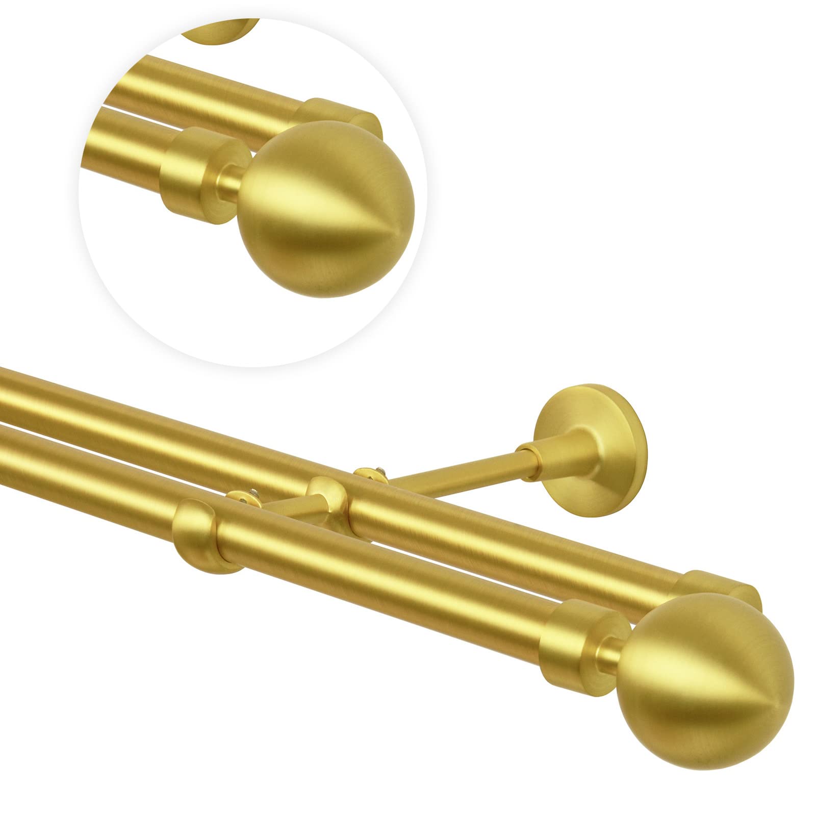 Bastone per tende oro, 200 cm, 2 binari, 19 mm, in metallo, fissaggio a parette, Palla