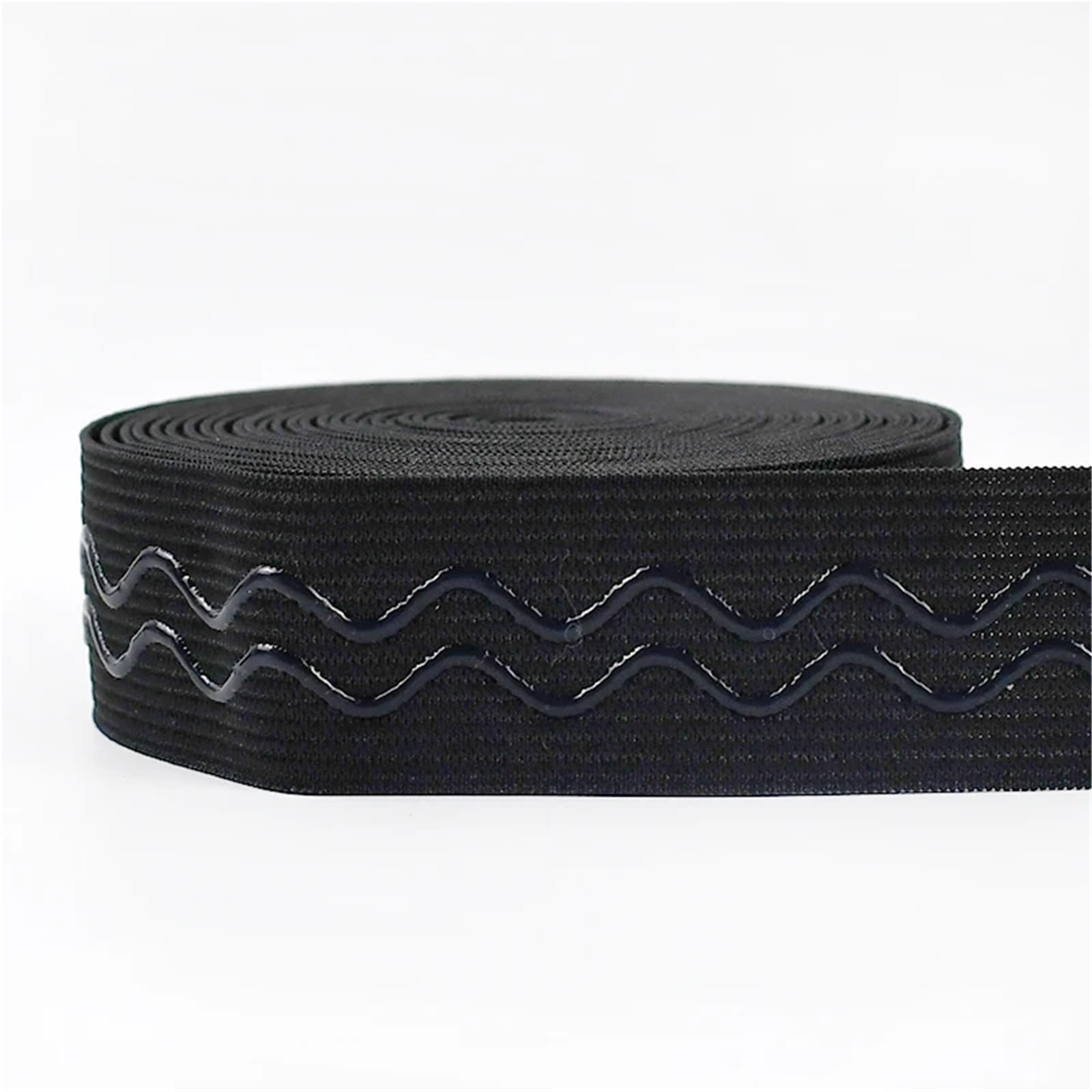 5-20M 25mm Fascia Elastica Antiscivolo for Biancheria Intima Cinghia in Silicone Ondulato Cintura Nastro Elastico Accessori for Cucire Fai da Te(EB013-Black1,20Meters)