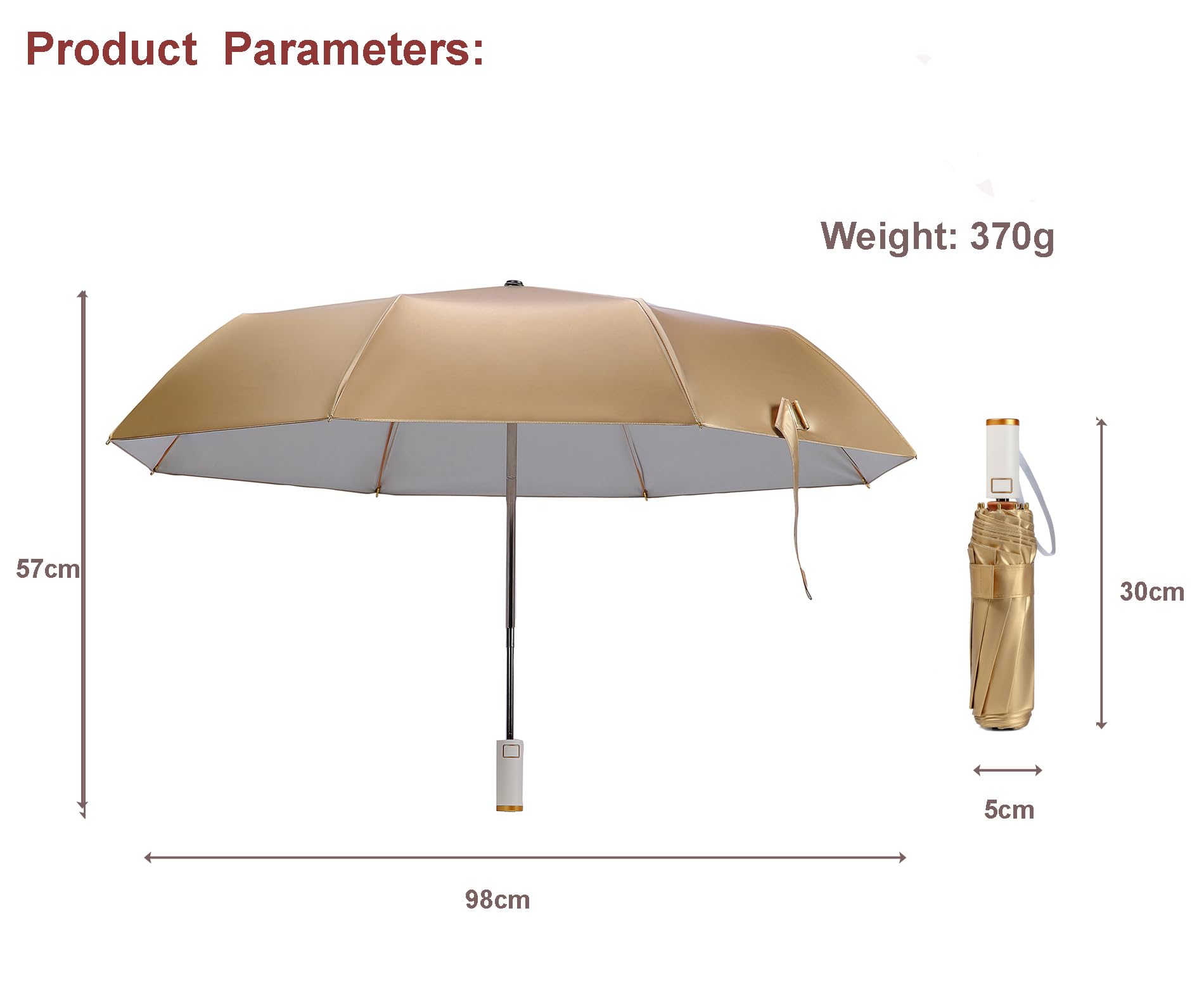 LCY Parapluie pliable automatique anti-UV, doré, petit parapluie léger et compact pour le soleil et la pluie