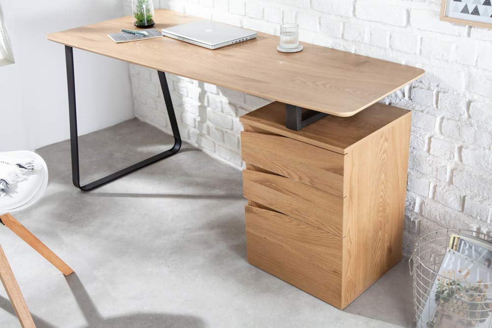 Riess Ambiente Industrial Schreibtisch Studio 160cm Eichenoptik mit 3 Schubladen Tisch Bürotisch Schminktisch