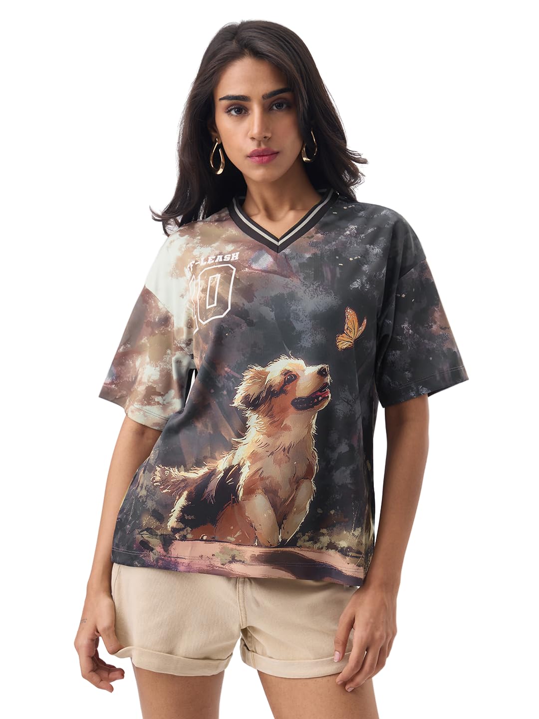 The Souled Store Pets On Prints: Dreamy Doggo Women and Girls Short Sleeves V-Neck Dark Grey Graphic Printed Polyester Qui... - Review, Price and Buying Guide