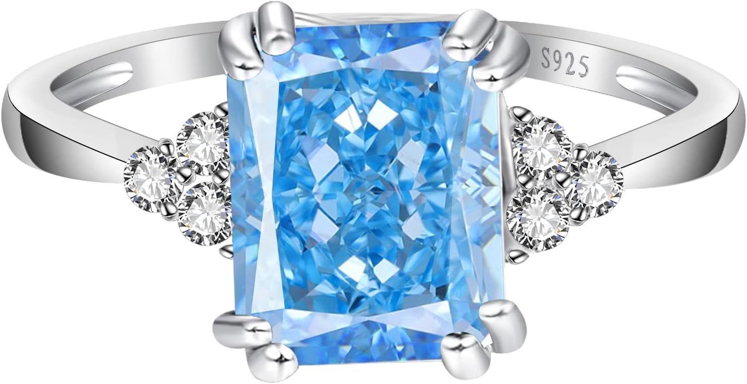 3.5ct Sterling Silver Ring with Simulated Gemstones (5-10) 8x10mm Radiant Cut
