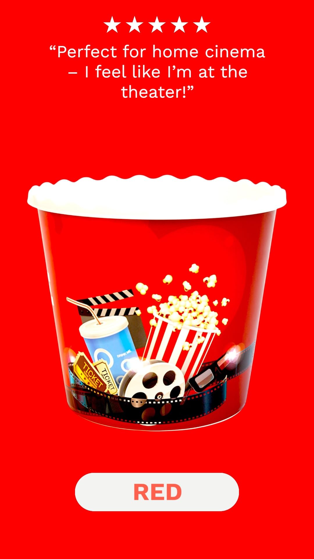 Juego de caja de plástico reutilizable para palomitas de maíz, recipientes para palomitas de maíz, cuencos para noche de cine (sin BPA, paquete de 4, 75 onzas), mezcla de palomitas de maíz