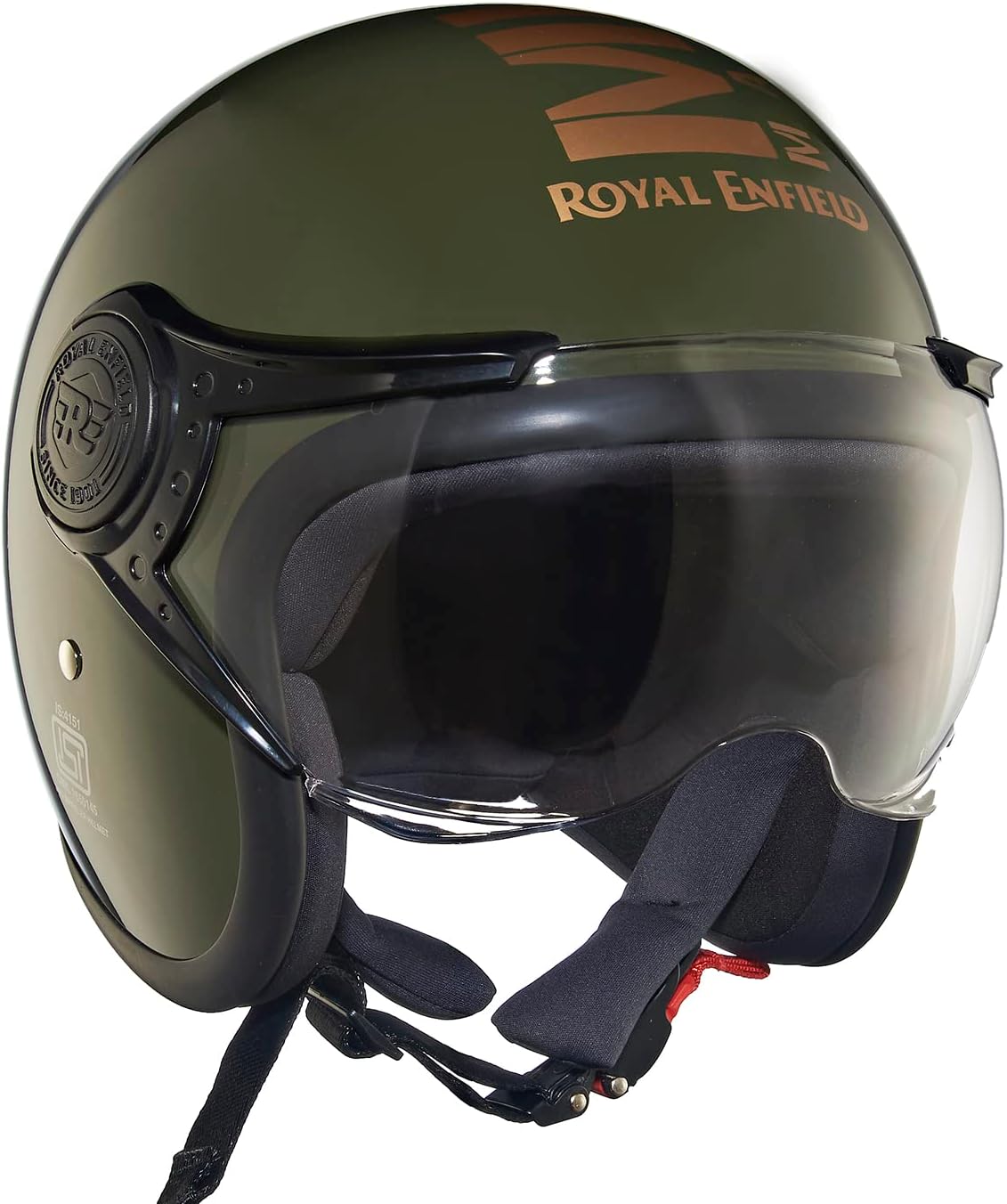 Royal Enfield Open Face MLG Cycling Helmet with Clear Visor- Impact Protection,Better Scratch Resistance,Anti-Microbial Fabric(Green Size: L(59-60Cm))