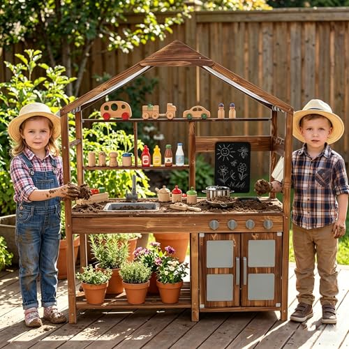 Costzon Mud Kitchen for Kids Outdoor, Wooden...