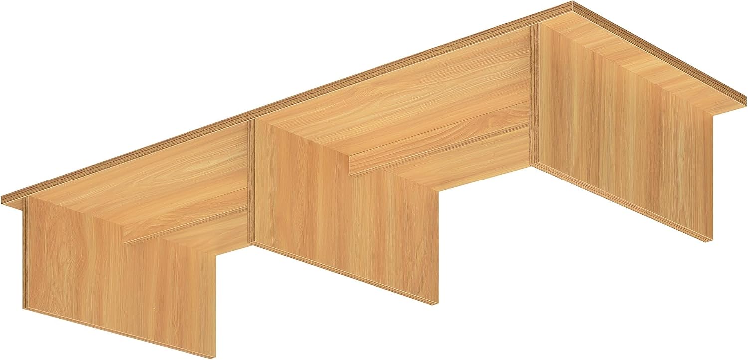 Pemberly Row Large TV-Monitor Riser, 42" W x 15.75" D x 8" H, Light Oak Wood Finish, Particle Board with Melamine Veneer, Support Bar Included, Home Entertainment or Office Display Stand