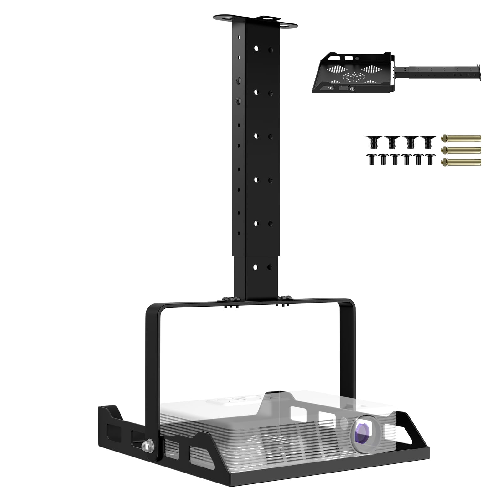 Support de projecteur pour plafond et mur, réglable (49-73 cm) avec plateau inclinable à 360°, charge maximale de 10 kg, guide de câble intégré pour home cinéma, bureau et salle de classe