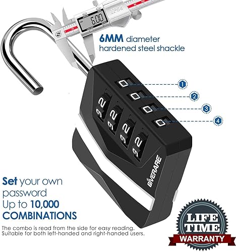 Miniatura 4 de Paquete de 2 cerraduras de combinación de 4 dígitos resistentes, candados de metal para exteriores, cerraduras de aleación con grillete de acero