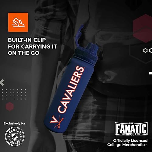 Vista 420 de Campus Colors Botella de agua de acero inoxidable de la NCAA, tapa giratoria, 24 onzas, clip de transporte, mantiene tus bebidas calientes o frías