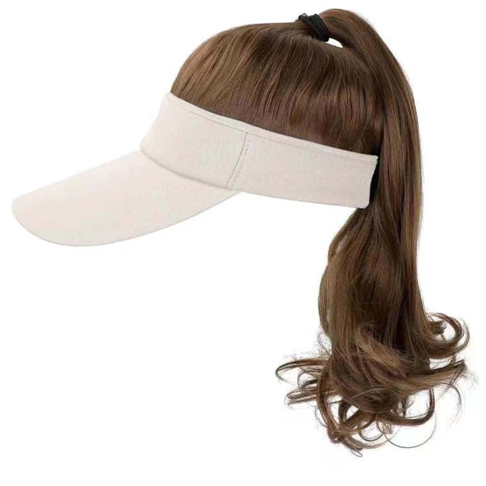 WUODHTW Visor Hat Wig for Women Baseball Cap Wig with Curly Synthetic Hair Extensions Ponytail Cap Wig Sun Hat with Hair Wig