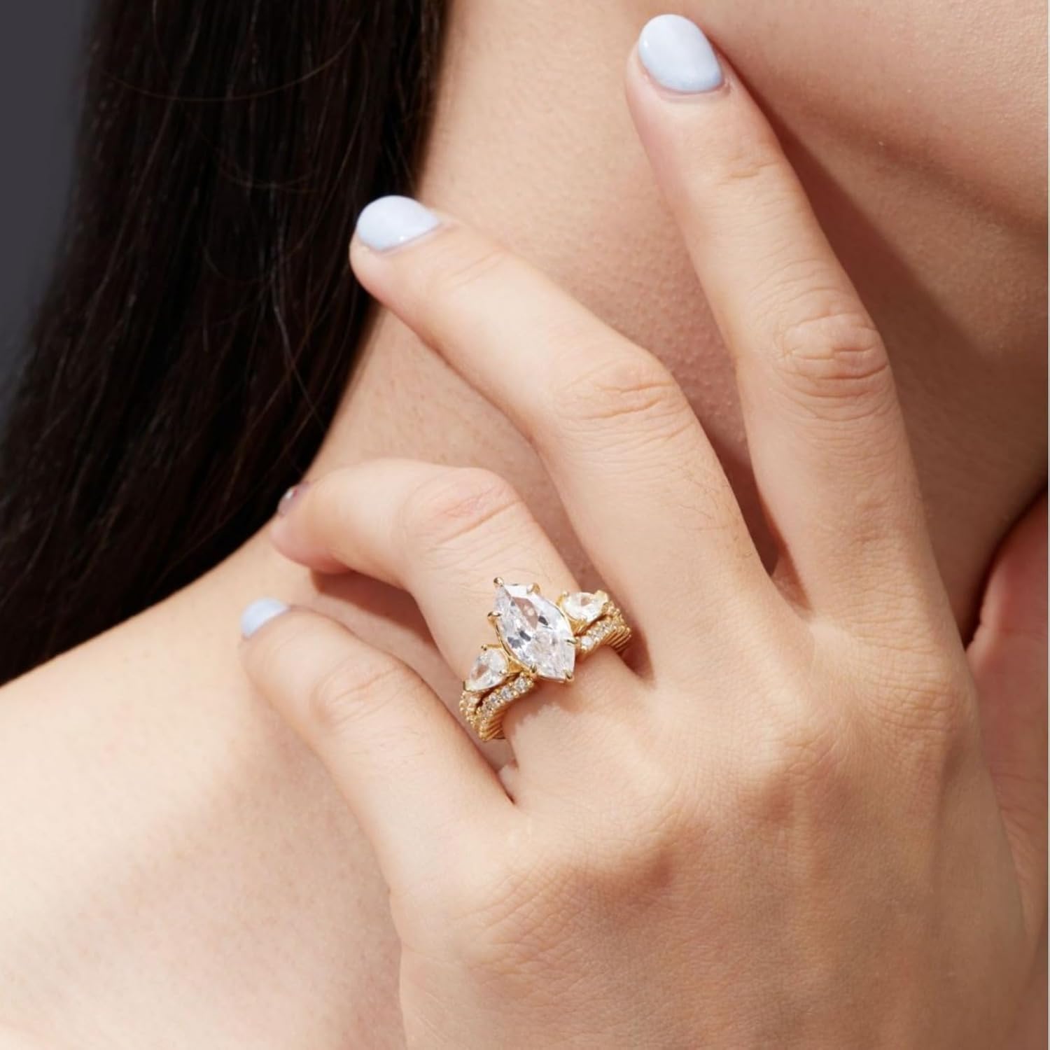 3 Carat Moissanite Ring Set D Color VVS1 Clarity Marquise Cut Gold Engagement Rings for Women 925 Sterling Silver Bridal Sets Wedding Rings Size 5-9