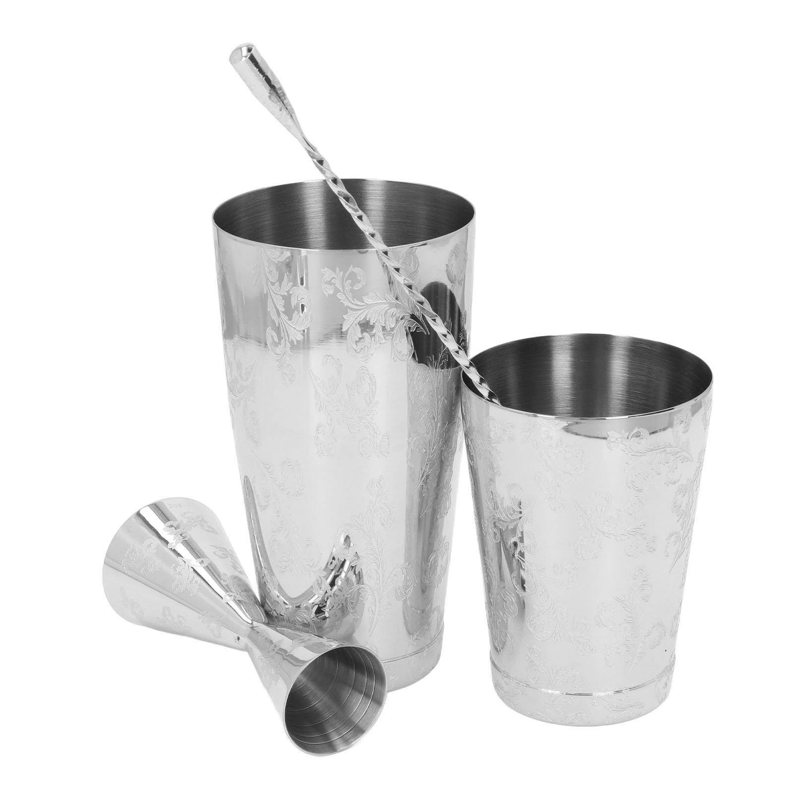 Juego de Coctelera Boston, Juego de Coctelera de Acero Inoxidable 304 con Estampado Vintage, Capacidad Media y Fácil Limpieza, de Colador de Cócteles para Camareros de Bar en Casa (Serie 1)