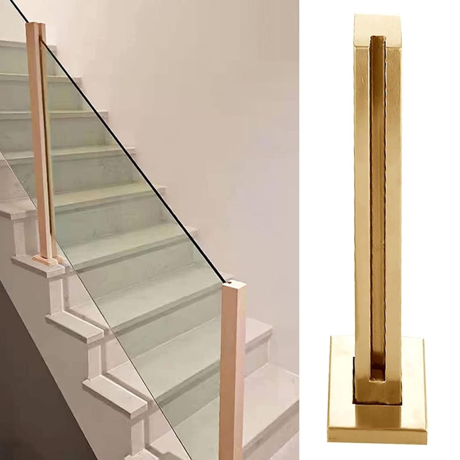Poteau de garde-corps en verre et main courante d'escalier dorée de 31,5 pouces