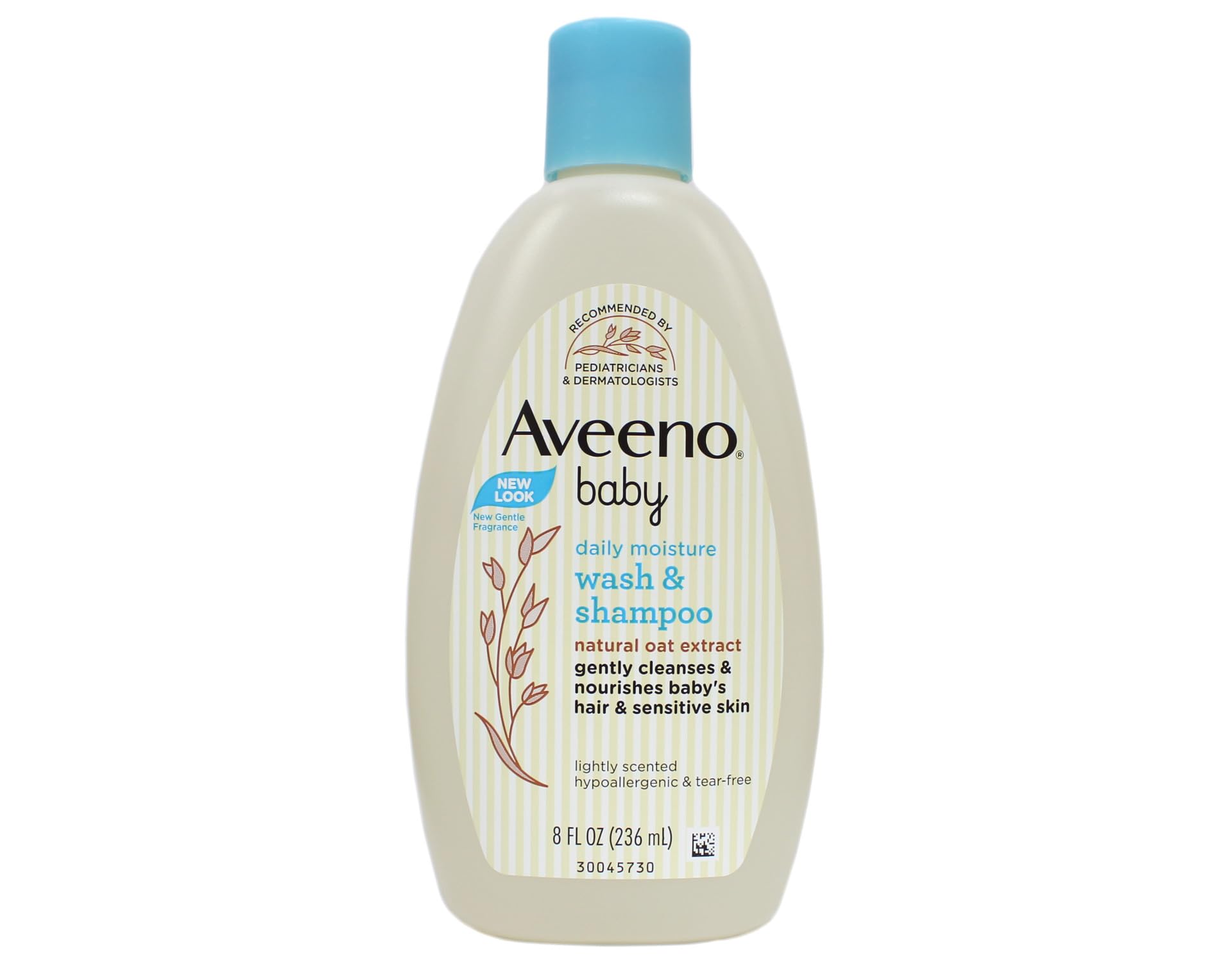 Aveeno Baby Daily Moisture Wash & Shampoo - Natural Oat Extract, Lightly Scented, Hypoallergenic & Tear-Free - 8 fl oz (Pack of 2)