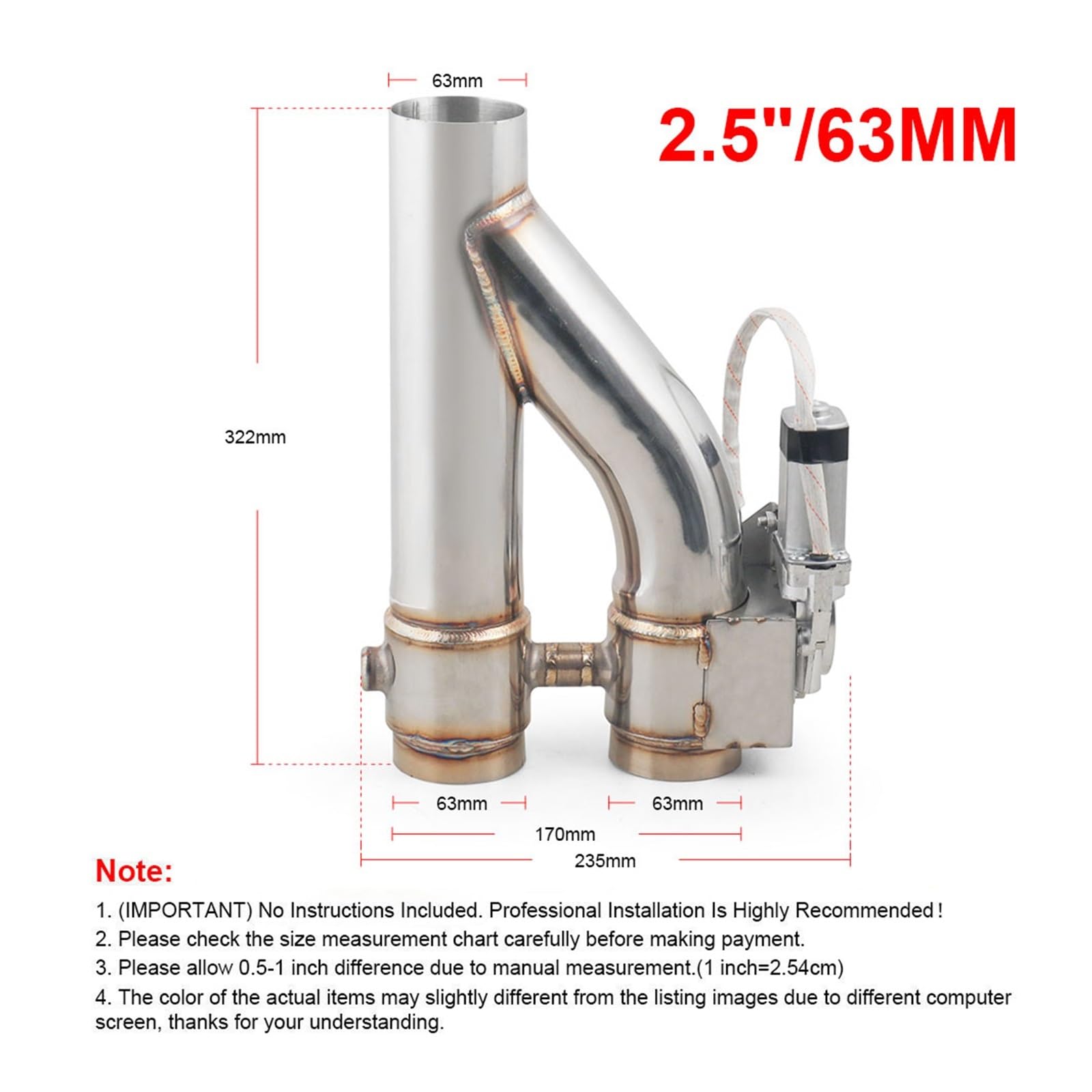 Endrohrblende Universal 2,5" 3" Elektrischer Auspuff-Ausschnitt-Satz Y-Rohr-Auspuff-Steuerventil Dual-Ventil-System-Schalter-Fernbedienungs-Satz Auspuffrohr(2.5INCH)