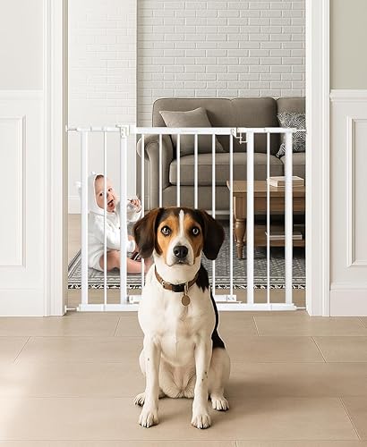 Miniatura 8 de Puerta de bebé para escaleras, 28-51.5 pulgadas de ancho ajustable, 27 pulgadas de alto, puerta para perros con kits de presión y montaje en pared,