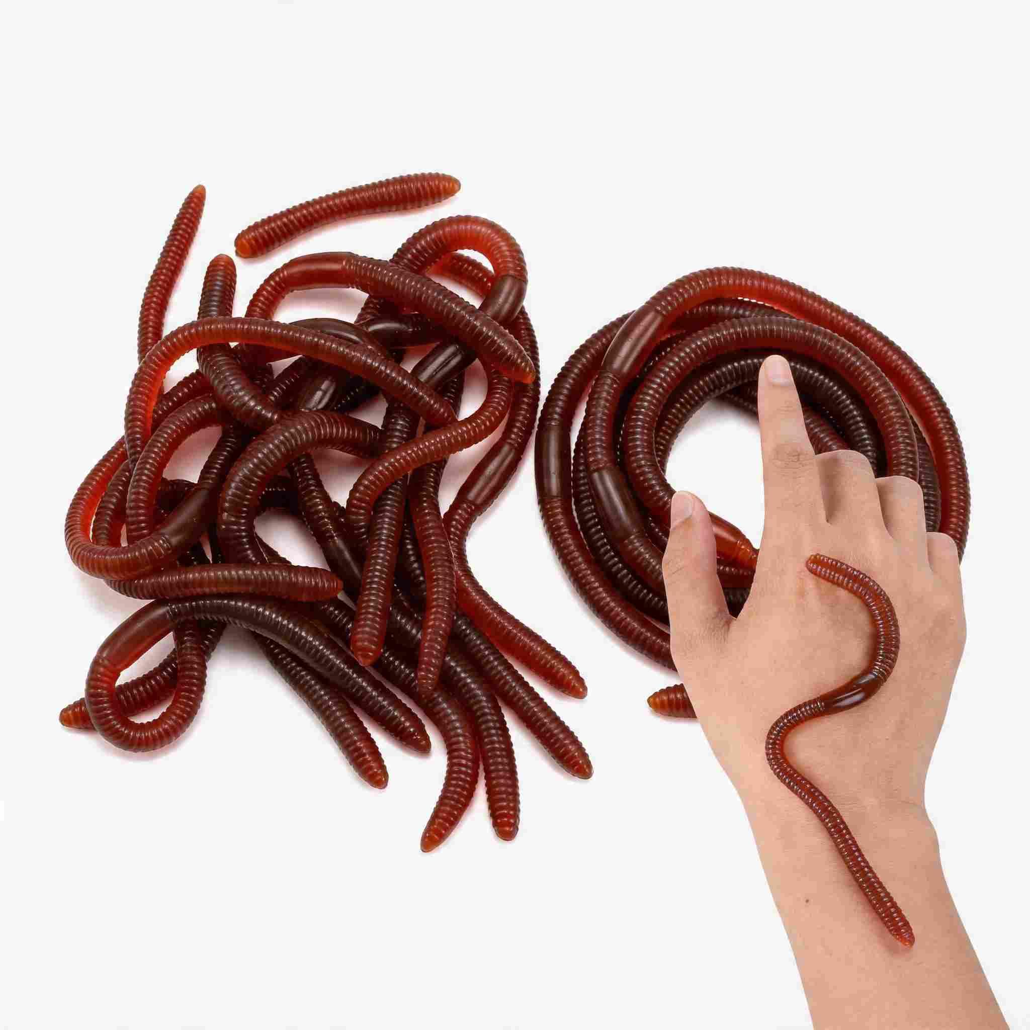 Yulun 15pcs Plastic Rubber Worms for Fishing, Soft Stretchy Fake Earthworms, 18cm Realistic Fake Worms for Halloween Party Decoration & April Fools