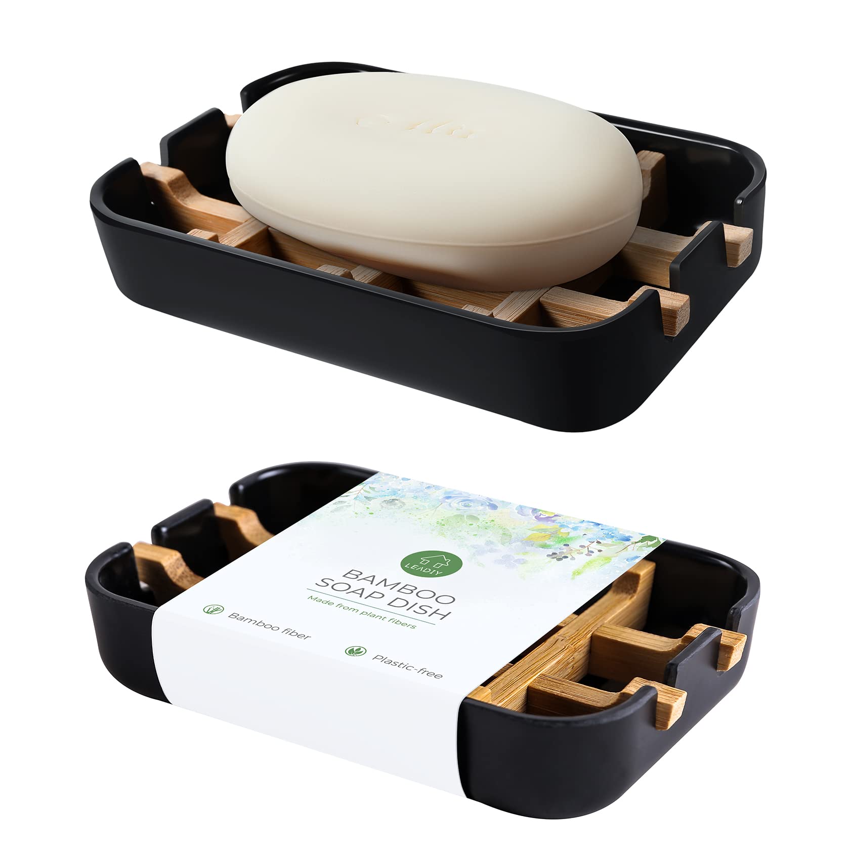 Soap Dishes for Bar Soap,2 Pack Environmentally-Friendly Bathroom Soap Dishes (Removable),2Pcs/Set Bamboo Soap Dishes Holder,Black — image 1