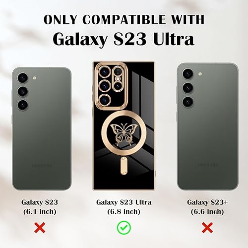 Miniatura 5 de Newseego - Funda magnética para Samsung Galaxy S23 Ultra 5G, bonita funda de lujo con borde chapado de mariposa para mujeres, niñas y hombres, TPU