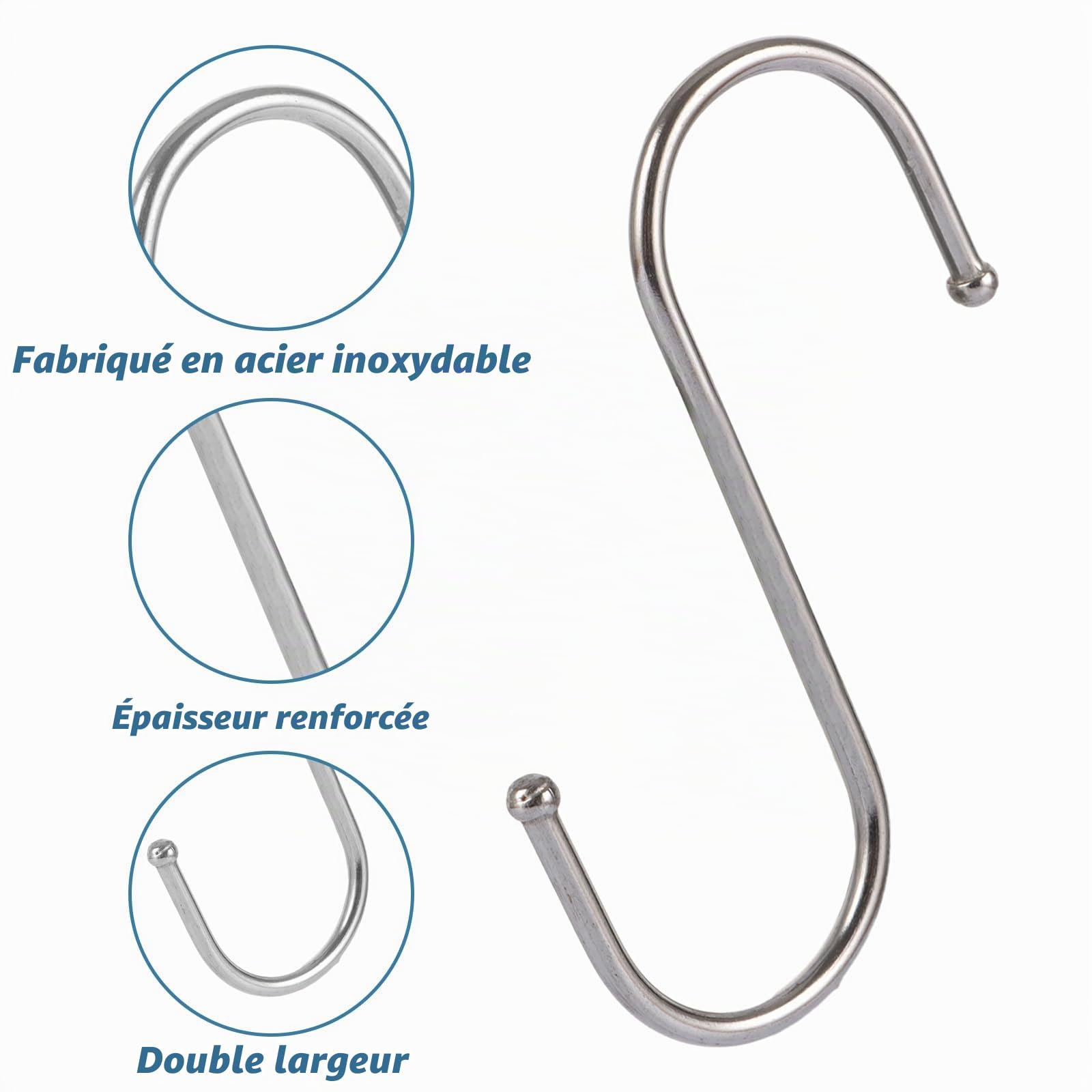 Crochet S en Métal 9cm, 100 Pièces Crochets S en Acier Inoxydable, Crochet en S pour Cuisine, Hameçon Forme S pour Suspendre Casseroles et Vêtements, Usage Bureau et Salle de Bain