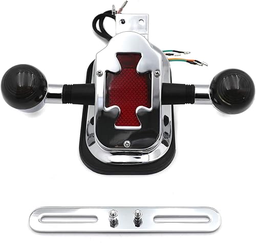 HTTMT - Luz de freno de luz de cola cruzada de metal ahumado cromado, señal de giro compatible con bicicleta de motocicleta Big Twin FL PN