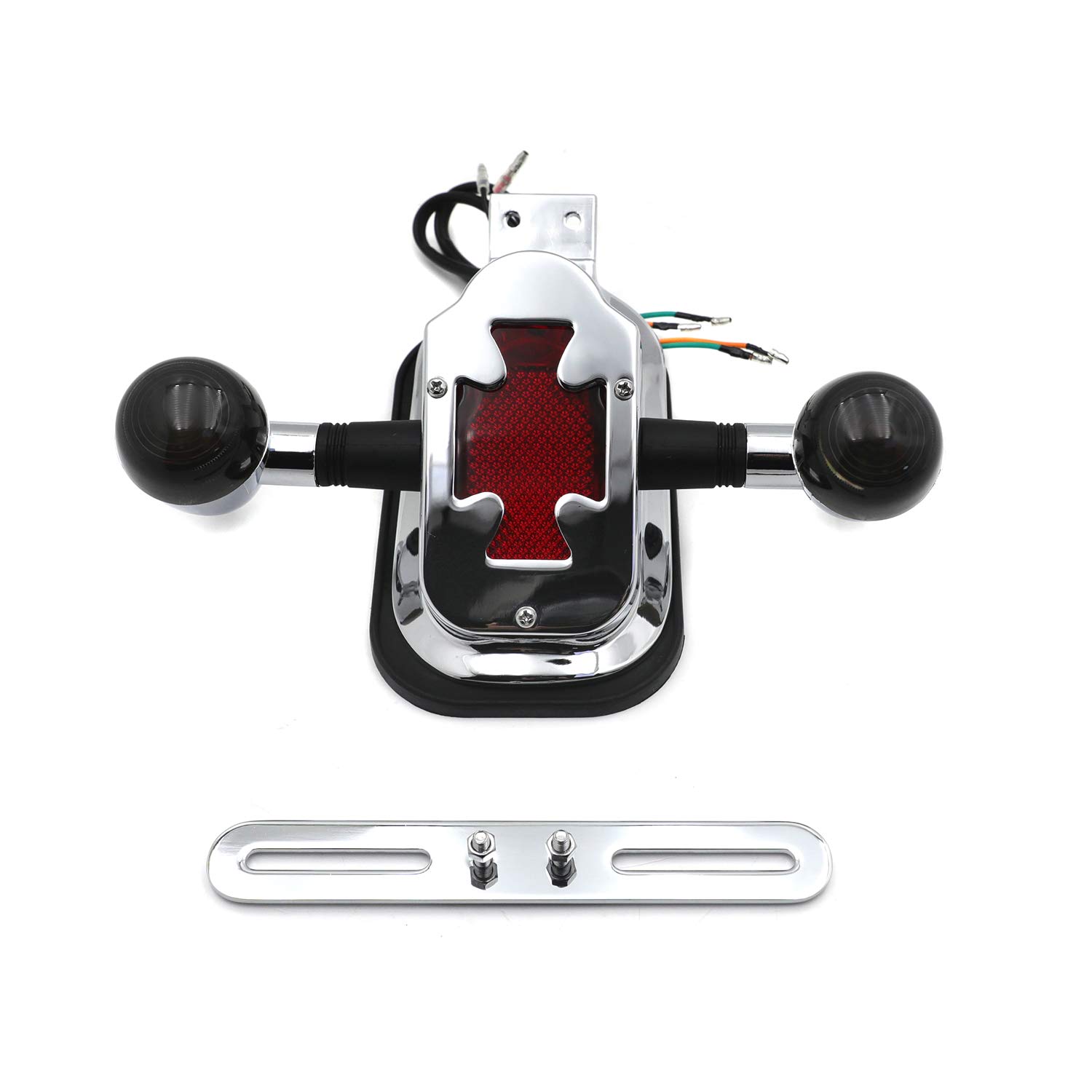 HTTMT- Chrome Smoke Metal Cross Tail Light Brake Light Turn Signal Compatiable With Big Twin FL Motorcycle Bike [P/N: XH3118B-D-01-CD+SK]