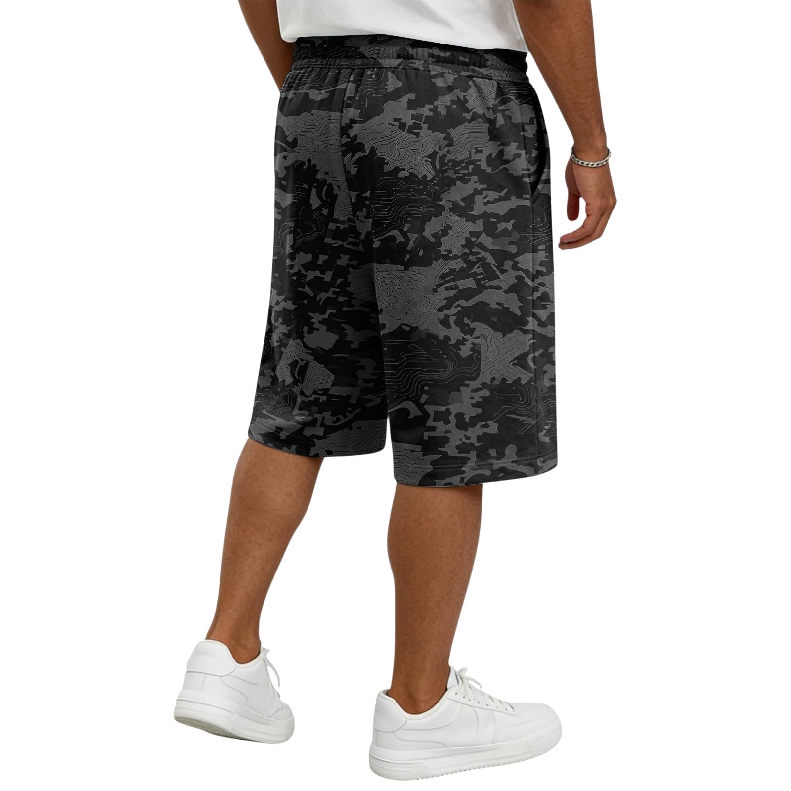 SOOUICKER Kurze Hosen Herren Sommer Stoff Sport Shorts Bermuda Shorts Gummibund Kurze Jogginghose Fitness Leichte Sommerhose Kurz Sweatshorts mit Taschen