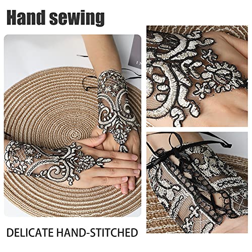 Women's Lace Floral Gloves,Mesh Bridal Gloves Short Fingerless Gloves Party Finger Gloves for Evening Dresses2