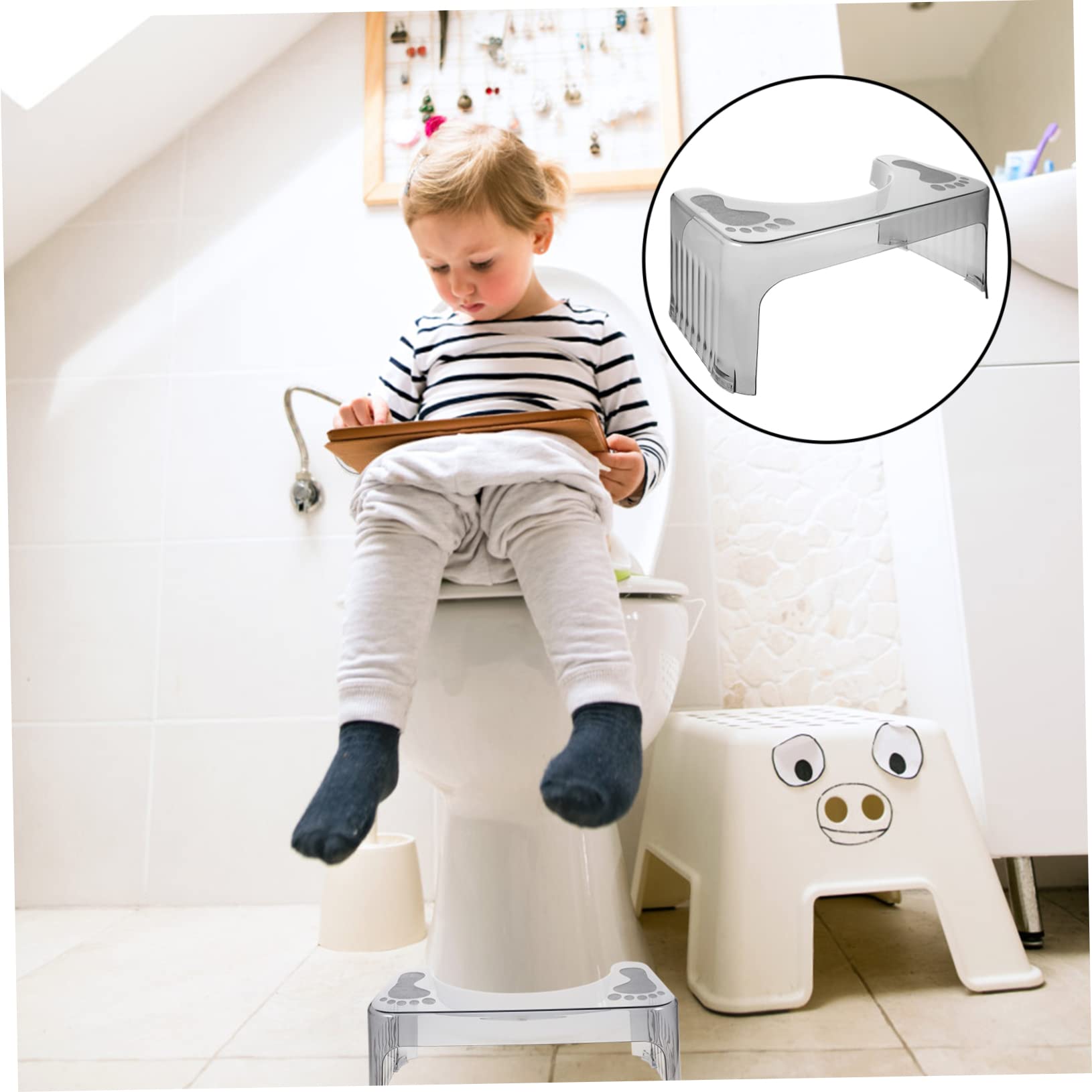 Milisten Sgabello Bagno in Plastica Antiscivolo Grande Capacità di Carico senza Sbavature, Rialzo Pratico per Wc e Aiuto per Bambini in Casa