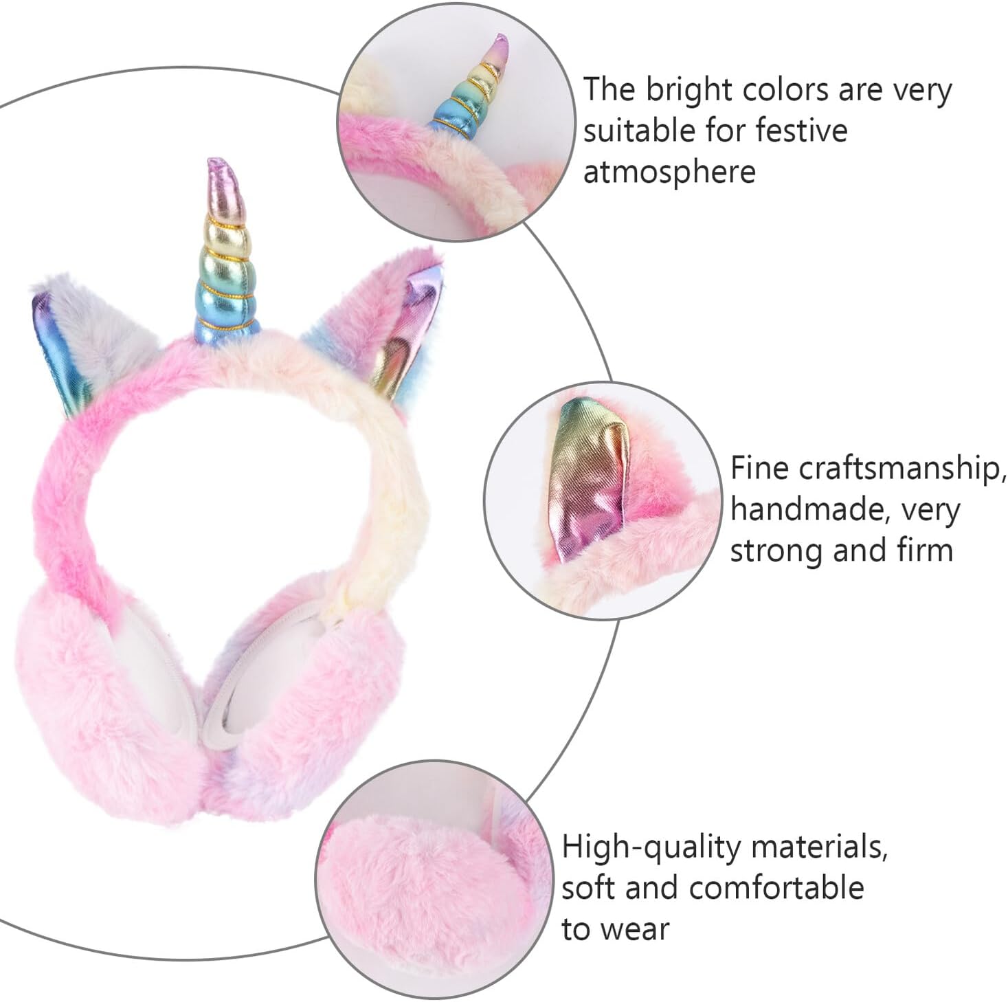 Lovely Unicorn Winter Earmuffs Plush Warm Ear Warmer Cute Pink Fleece Ear Cover for Women Cold Weather