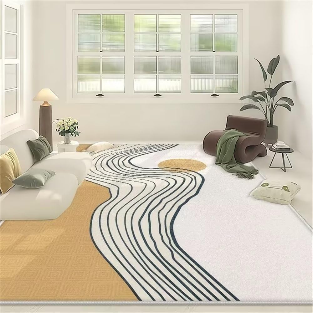 Tapis grand salon design moderne 160x200cm motif abstrait salle à manger marron