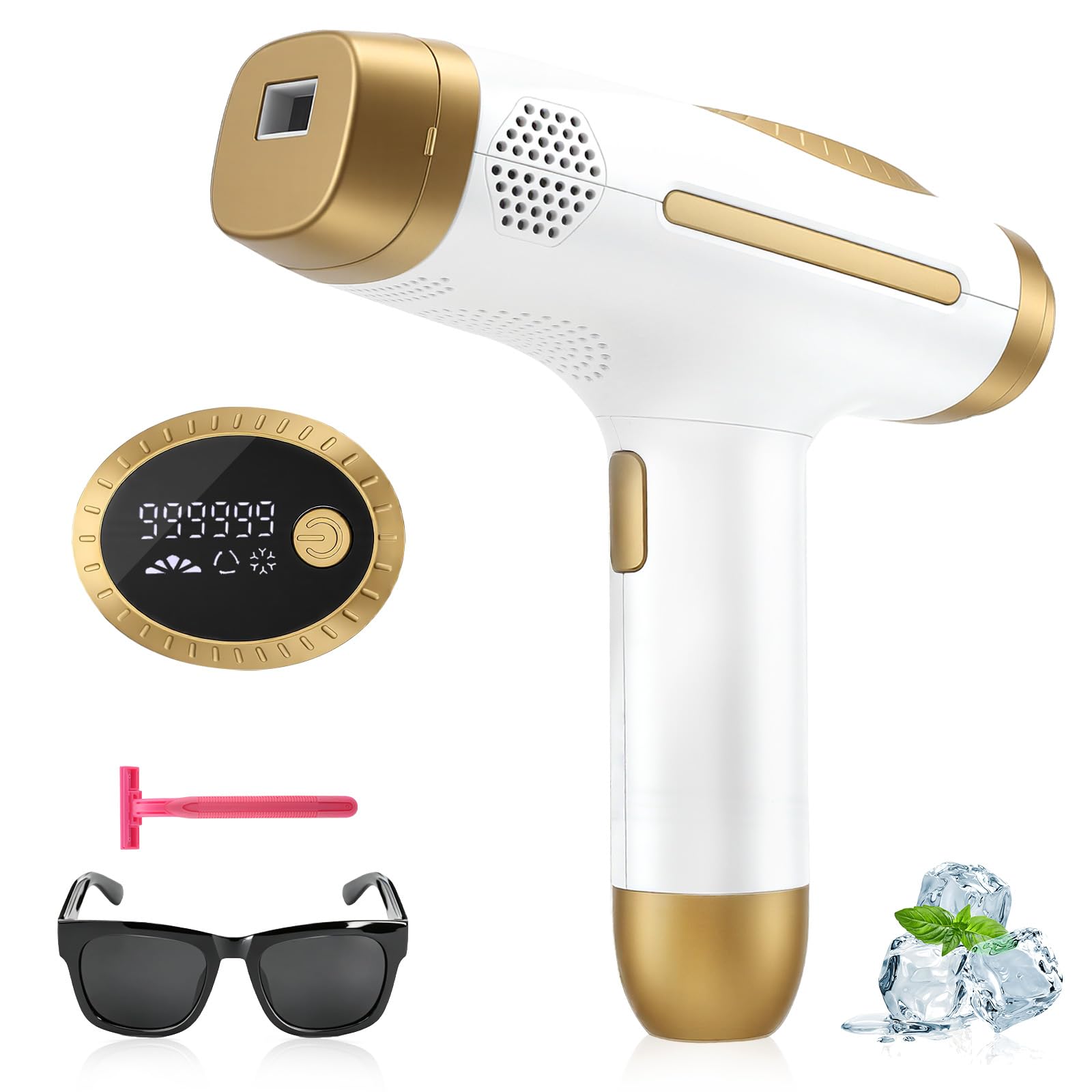 Epilateur electrique, 990 000 flashs, 5 niveaux d'énergie, 2 modes Automatique/Manuel, épilation laser, Impulsions lumineuses pour hommes et femmes, idéal pour le visage et le corps